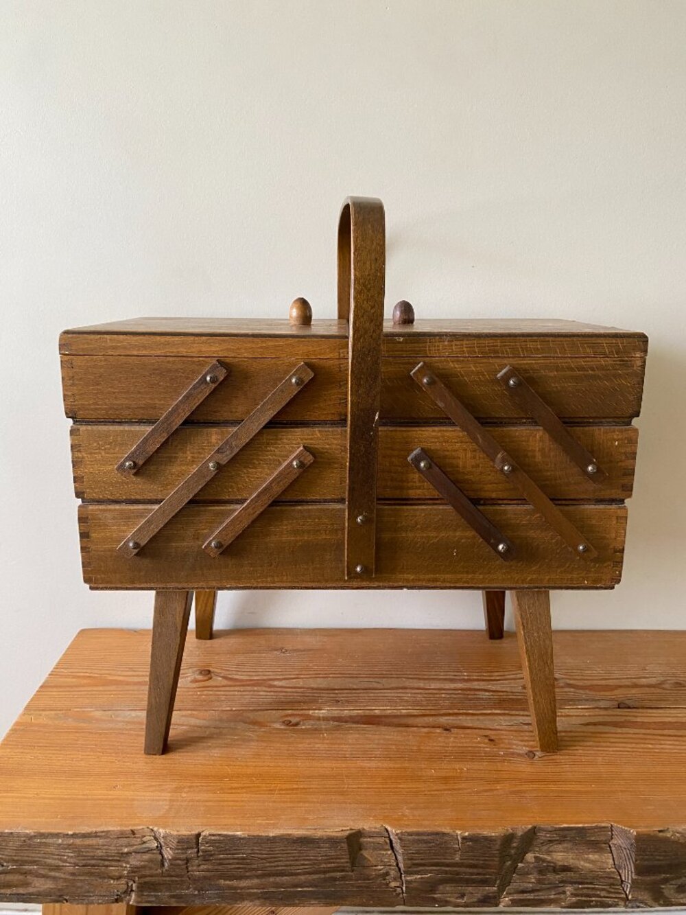 Vintage Accordion Sewing Box Craft Storage